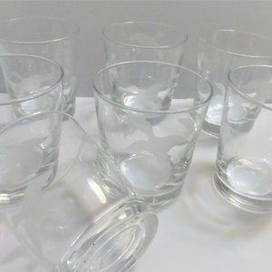 7 WHISKEY GLASSES Frosted w/ Etched Geese Bird Hunting Camp Vintage Shot Glass